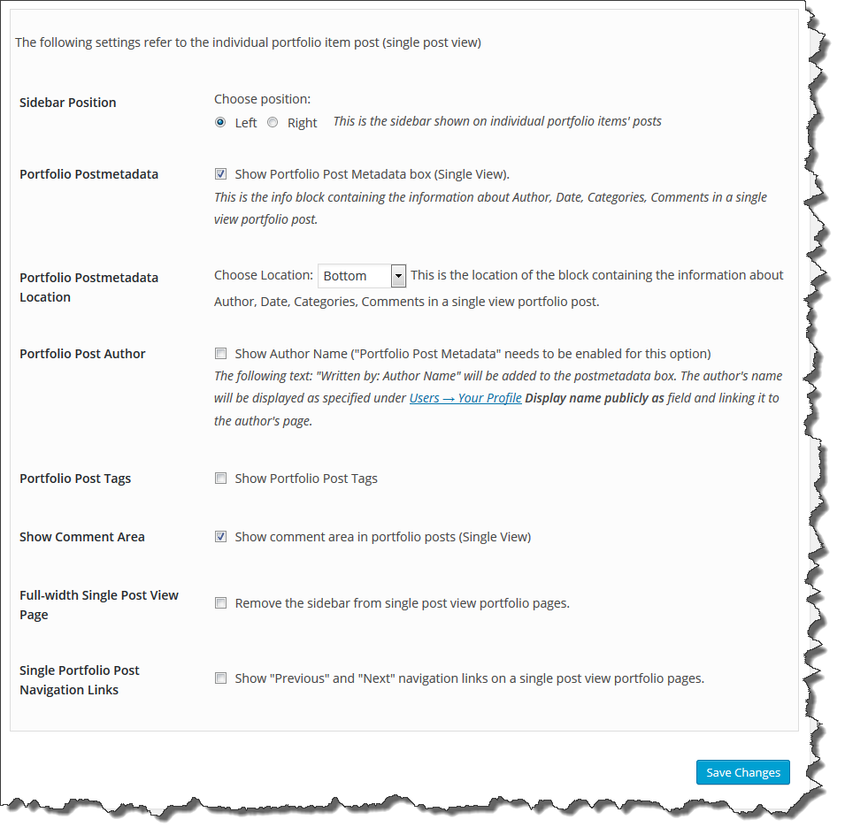 Portfolio Section additional settings